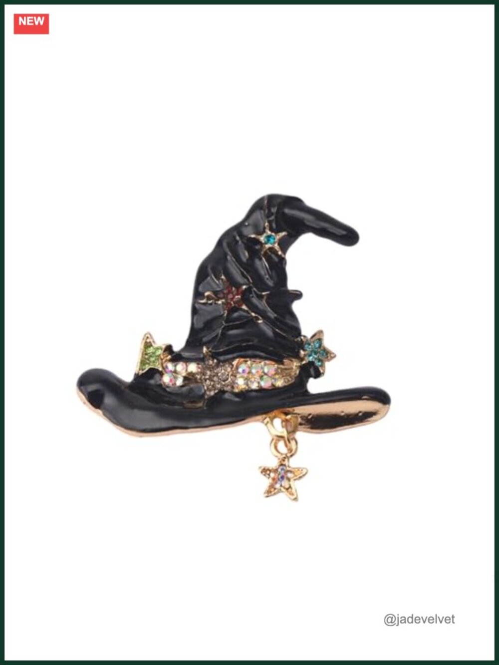 Enamel Witch Brooches Set Rhinestone Wizard Hat Broom Bike Lapel Pins